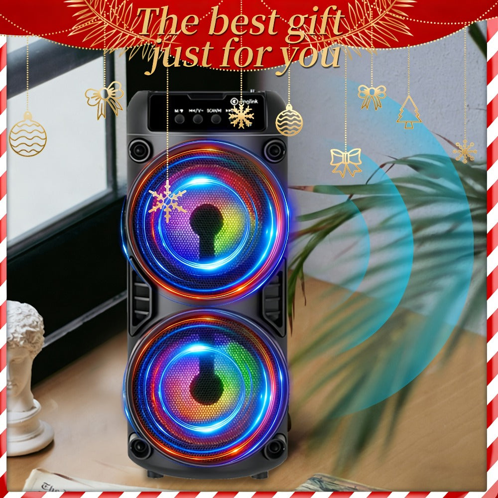 Portable Bluetooth Speaker 10-Inch Model with Dual 4-Inch Drivers, RGB Lights and FM Radio
