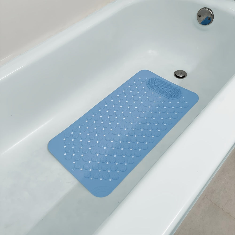 Textured Suction-Cup Shower Mat with 69 × 36 cm Size, Drain Holes and Blue or Gray Color Options