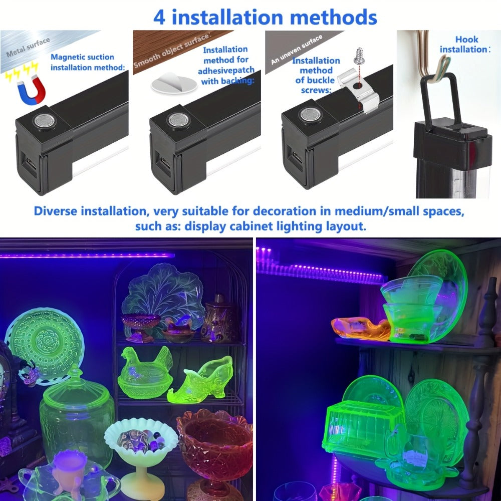 UV Black Light Strip USB LED, 32cm / 12.6ft Portable Magnetic Black Light Tube for Halloween Party