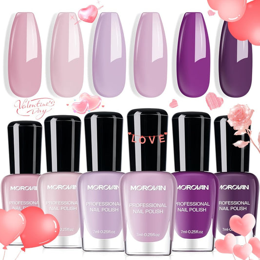 Nail Polish Set 6 Colors Quick Dry Long-Lasting – Hot Pink, Rose Red, Lilac Purple, Nude Pink, Lavender & Violet High Gloss 0.25oz