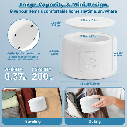 Electric Ultrasonic Cleaner Machine for Dentures Jewelry & Glasses – USB Rechargeable 3 Speeds Auto Timer 180ml Tank One-Touch Portable