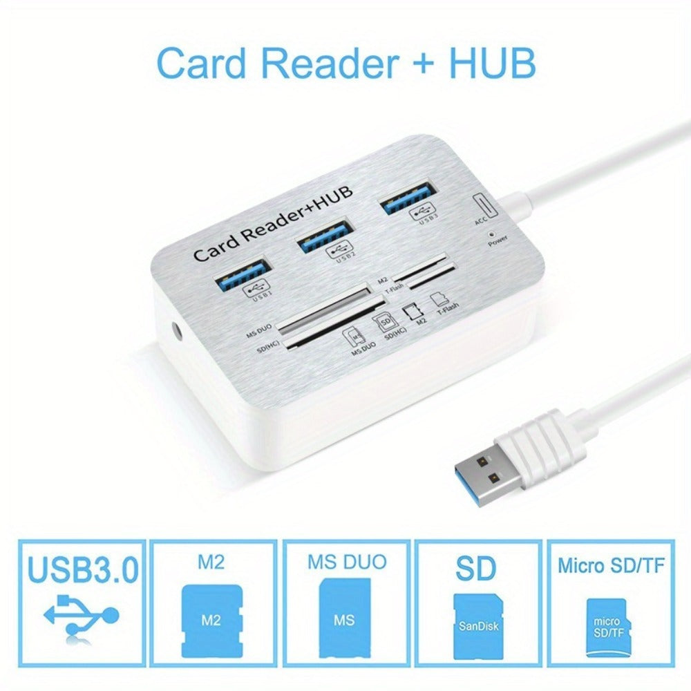 7-in-1 USB C Hub with SD TF MS M2 Memory Card Reader Adapter, 3 & 4 Port USB 3.0 Extender for PC