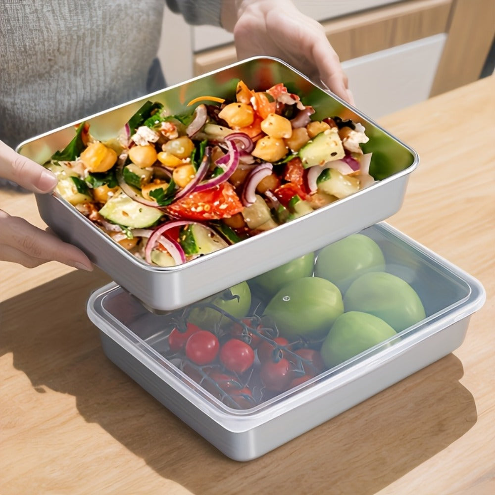 Storage Containers with Lids, Five-Piece Stainless Steel Plate Set with Five Flip-Top Lids for Hand Washing