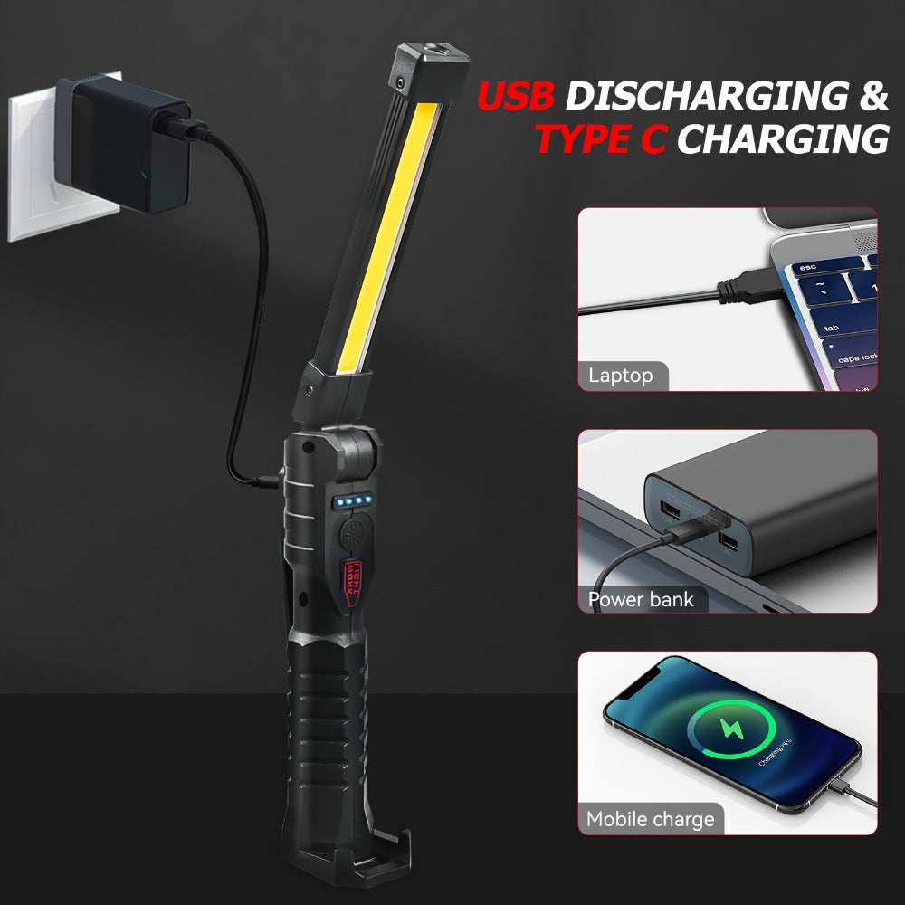 COB LED Work Light Magnetic Base Rechargeable USB 20000 Lumens 7 Modes 180° Rotation Portable for Entryways, Bedrooms and Living Spaces