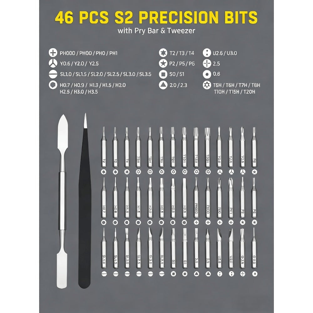 Precision Screwdriver Set 46-in-1, Magnetic Mini Professional Repair Tool Kit with CR-V Steel Phillips Slotted Torx Hex Y-Type Bits