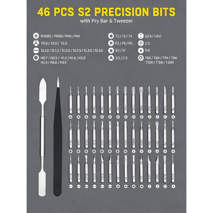 Precision Screwdriver Set 46-in-1, Magnetic Mini Professional Repair Tool Kit with CR-V Steel Phillips Slotted Torx Hex Y-Type Bits