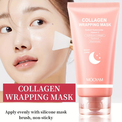 Hydrolyzed Collagen Night Mask with Brush – Niacinamide Hyaluronic Acid Vitamin C Korean Skincare Sleeping Mask for Elasticity Deep Moisture