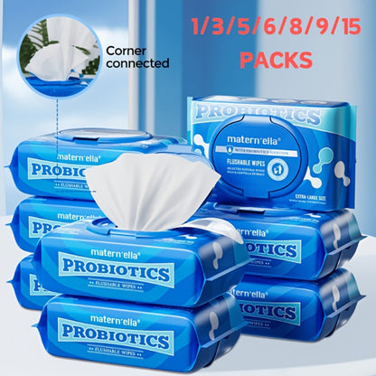 Flushable Wet Wipes with Probiotics, Plant-Based Fibers, Fragrance Free, Sewer Safe, & Thick Disposable Butt Wipes for Adults