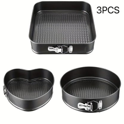 Removable Bottom Cake Pan Set, Nonstick Carbon Steel Round & Heart Shaped Springform Baking Pans