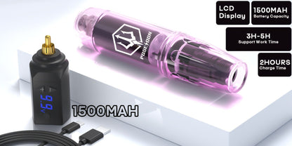 Tattoo Machine Kit POSEIDON SD01 Cordless Pen with 1500mAh Battery, Display, 20 Cartridges and 11 Inks