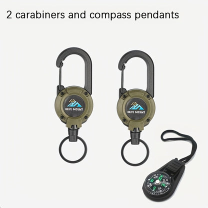 Tactical Retractable Keychain 2-Pack – Heavy Duty 23-Inch Steel Wire Rope with Lanyard, Multi-Tool Badge Holder & ID Clip for Camping