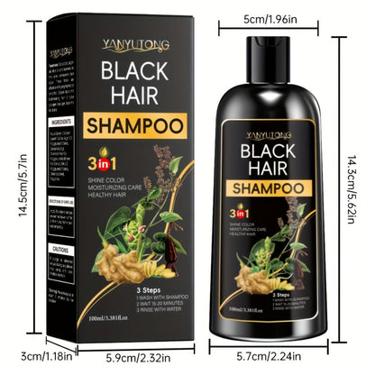 Hair Dye Shampoo Natural Plant Pigments, Fast Gray Hair Coverage in 1 Wash, 3.38oz Travel Size, Black Brown Chestnut Brown