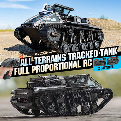Full-Proportional RC Tracked Tank with LED Lights, Alloy Door Open Military War Vehicle Off-Road Remote Control Tank for Kids Adults
