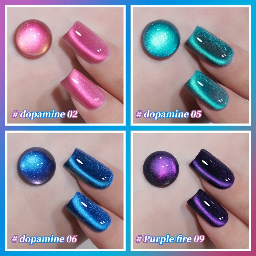 Gel Nail Polish 4-Color Interstellar Galaxy Magnetic Cat-Eye Set with Shimmer Finish and UV/LED Soak-Off Cure