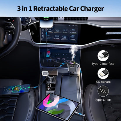 3-in-1 Car Charger Starlight Projector & Aroma Diffuser USB-C Port 2.6ft Retractable Cable Fast Charging Car Phone Charger with Blue Red