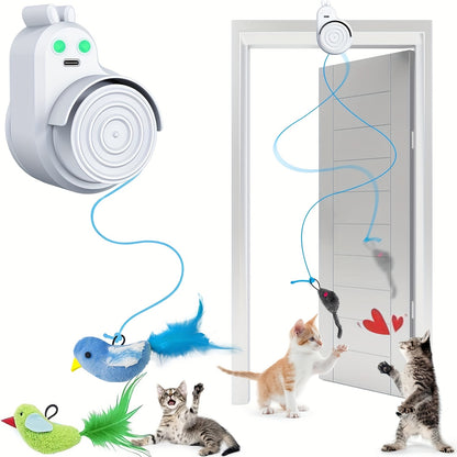 Interactive Cat Toy Electric Flying Bird Feather – Automatic Stick-On Hanging Toy for Indoor Cats & Kittens