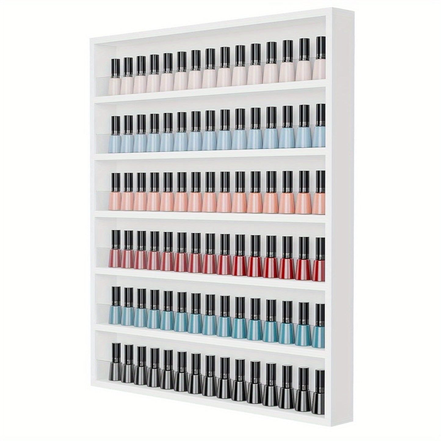 Wall Mount Nail Polish Rack 6 Tier Holds 120 Bottles with Acrylic Baffles – Large Nail Varnish Display Shelf Organizer for Salon Home White
