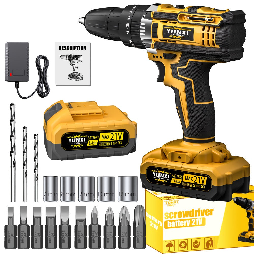 Cordless Impact Wrench 21V Brushless Electric Drill Set with 4000mAh Battery, Toolbox & Full Accessories