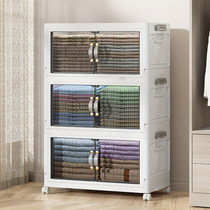 Collapsible Storage Bin with Lid, Foldable Storage Cabinet 2/3/4/5 Layer 48QT Plastic Organizer, Freestanding Storage Rack for Home
