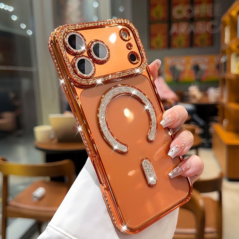 Phone Case Rhinestone Side Cover for iPhone 16e in Silver, Gold, Bright Pink or Orange Color Options
