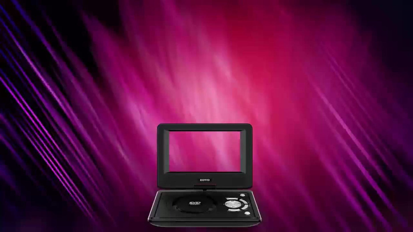 9.5-Inch Portable DVD Player with 270° Swivel Screen, Dual Speakers and Black or Blue Finish