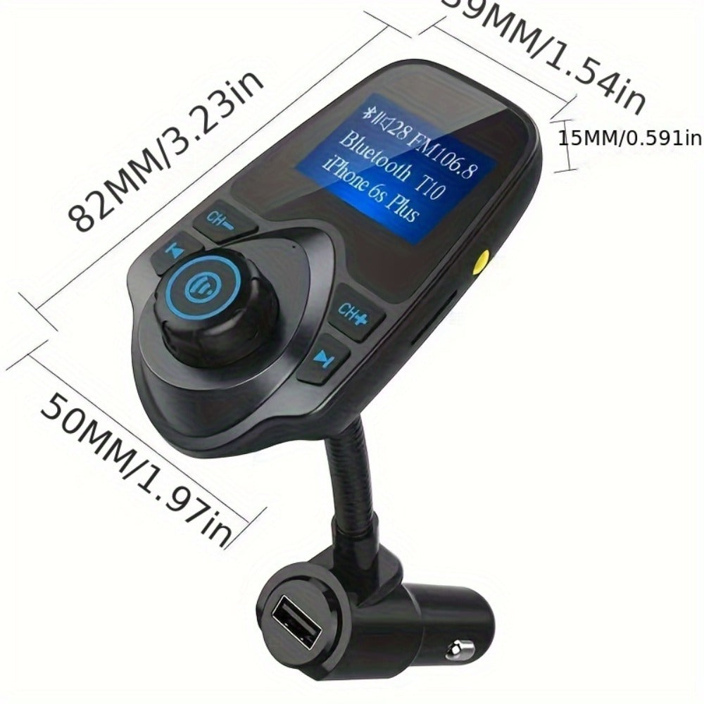 Flexible-Neck Car FM Transmitter with 1.44-Inch Display, Dual USB Ports, AUX Jack and Rotary Control