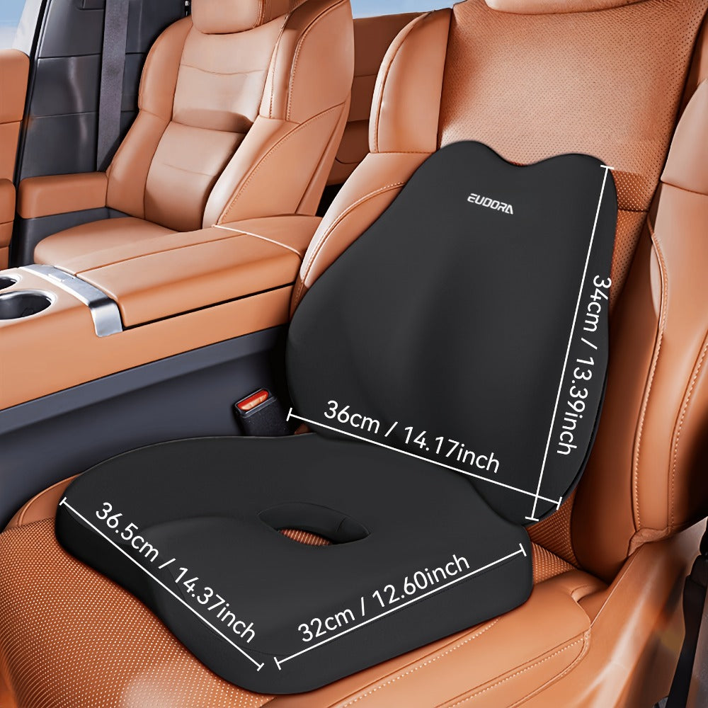 Memory Foam Car Seat Cushion & Back Cushion Set – Ergonomic Lumbar & Hip Support, Non-Slip, Machine Washable, Fits Sedans SUVs Trucks