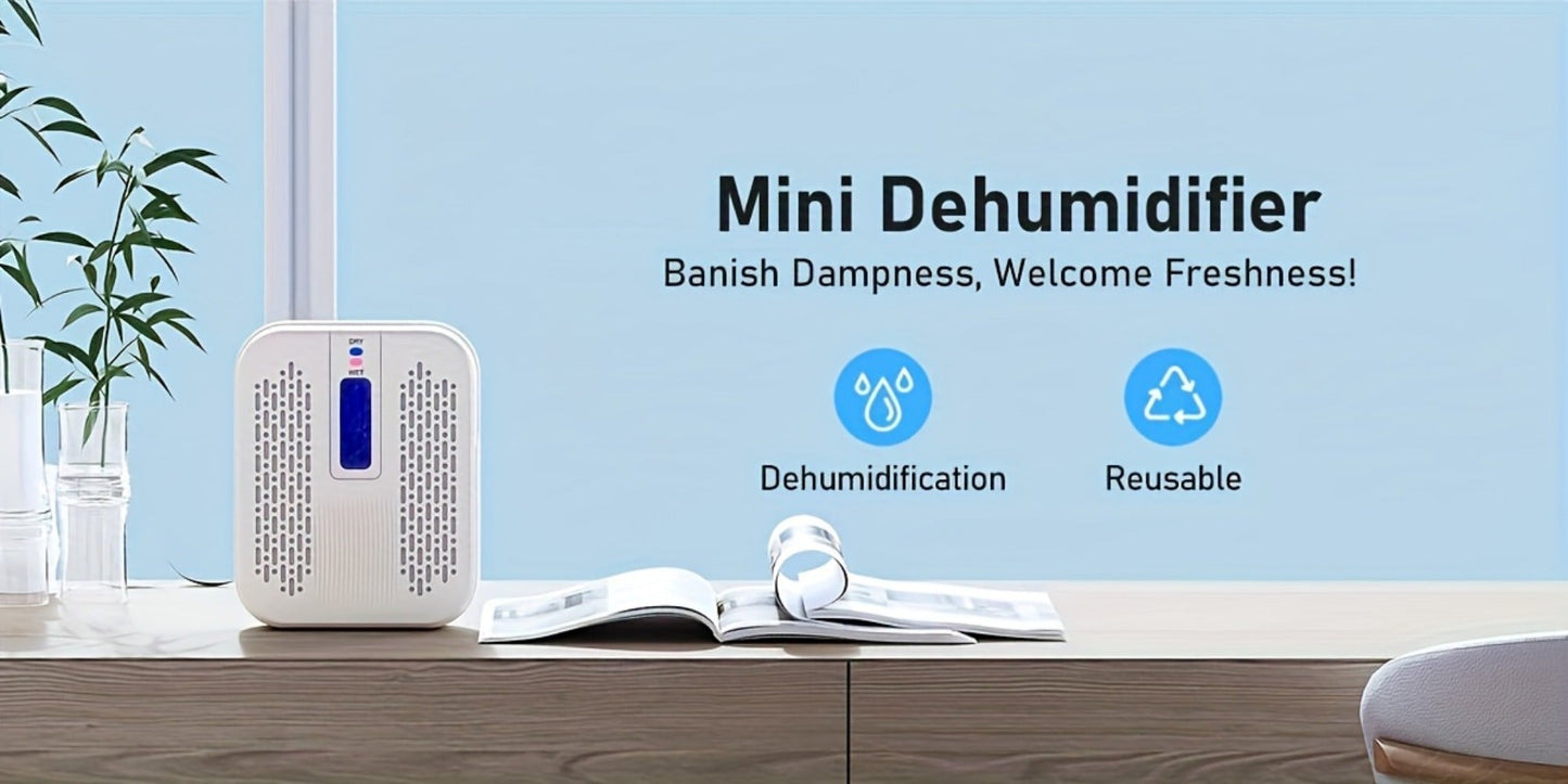 Mini Rechargeable Dehumidifier, Portable Silica Gel Moisture Absorber for Closet, Bathroom, Car, Wardrobe & Bookcase