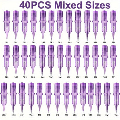 Disposable Tattoo Needles Mixed Size Sterilized RL RS M1 0.35mm, Safety Tattoo Needle Set for Tattoo Artists and Beginners