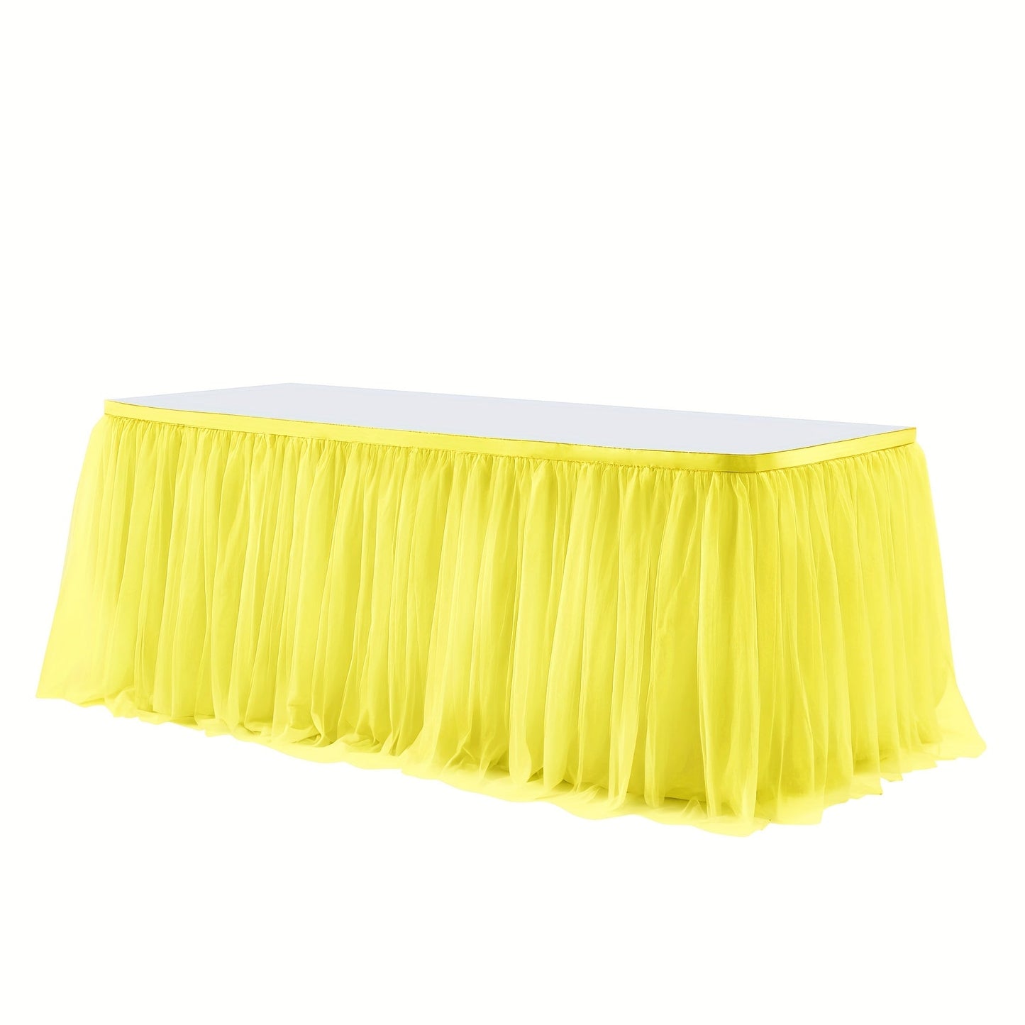 Six-Foot Gathered Tulle Table Skirt with Ten Solid or Multicolor Options for Parties and Events