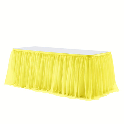 Six-Foot Gathered Tulle Table Skirt with Ten Solid or Multicolor Options for Parties and Events