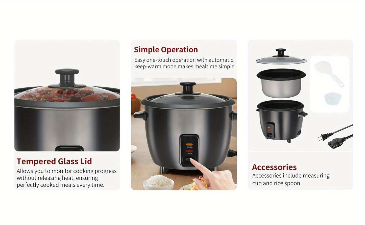 Rice Cooker & Yogurt Maker 1.5Qt, 6-Cup Non-Stick Electric Rice Cooker with Auto Keep, One-Touch
