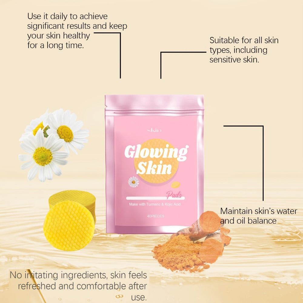 Turmeric Kojic Acid Facial Cleansing Pads Remover 40/80pcs, Exfoliating Toner Wipes for, All Skin Types