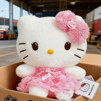 Plush Toy Bow-Wearing Cat Doll in 10-Inch Pink Rose Dress with Soft Fabric and One-Piece Option