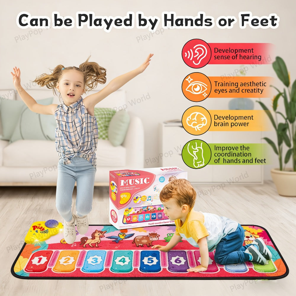 Kids Piano Mat Farm Animal, Musical Play Mat for Babies & Toddlers, Sensory Dance Keyboard Touch Blanket