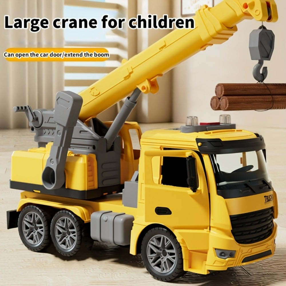 Inertia Crane Truck Toy for Kids - Large Engineering Vehicle with Telescopic Arm, Interactive Track & Double Doors