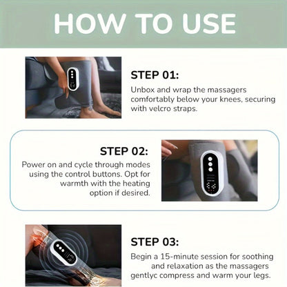 Air Compression Leg Massager, Cordless Calf & Foot Massager with 3 Intensity Levels for Legs, Thighs