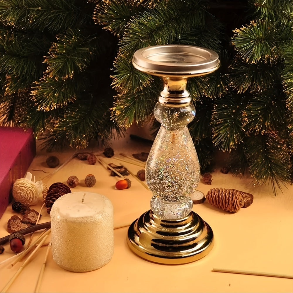 LED Swirling Candle Holder with On/Off Switch – Polished Acrylic Pedestal Base Fits 3-Wick Candles Up to 4 Inch Silver Gold Centerpiece