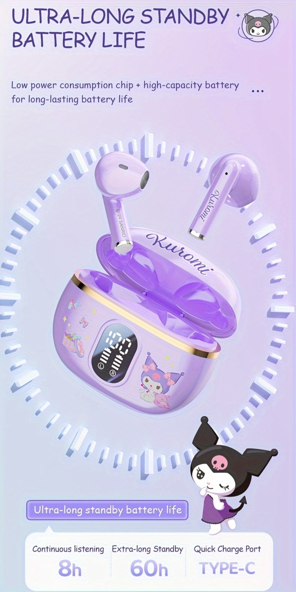 Sanrio Hello Kitty Kuromi Cinnamoroll Bluetooth Earbuds Cute Wireless Earphones 3 Styles Power for an Everyday Personal Care Routine