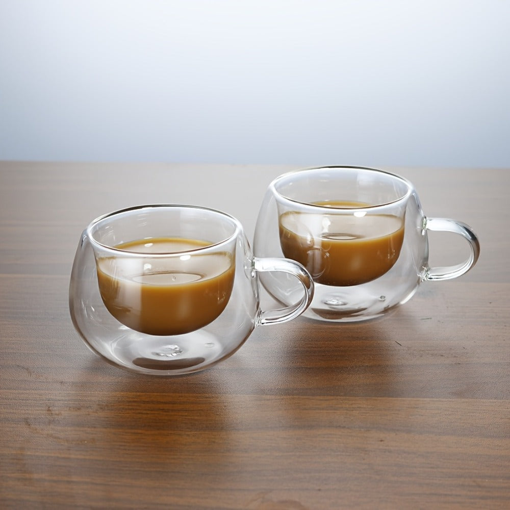 Double Wall Glass Coffee Cups with Handle Insulated Transparent Borosilicate Espresso for Entryways, Bedrooms and Living Spaces