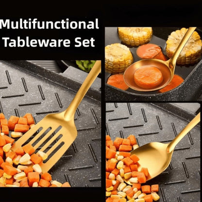 6 Piece Korean Style Stainless Steel Kitchen Utensil Set Cooking Spoons Spatula Ladle for Home Cooking, Dining and Outdoor Meals