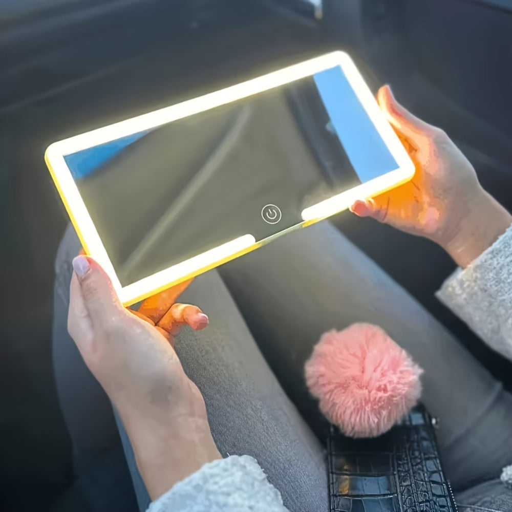 Car Visor Makeup Mirror LED Lighted USB Powered – Sun Visor Vanity Mirror with 3 Light Modes, Universal Fit for Cars Trucks SUVs