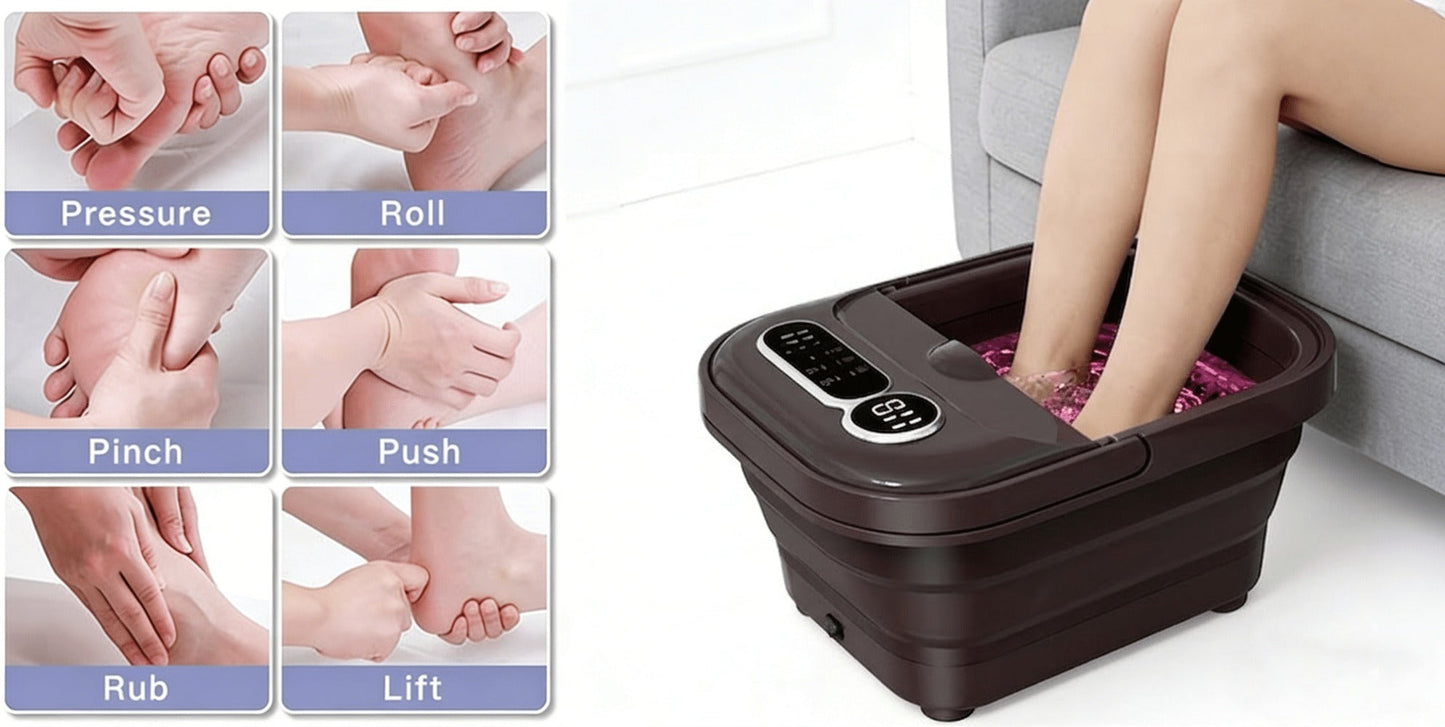 Foldable Foot Spa Bath Massager with Heating, Temperature-Controlled Foot Soak Basin with Massage Rollers