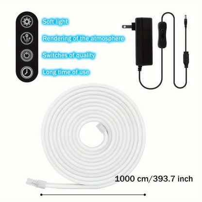 Neon LED Strip Lights 10m 32.8ft with Power Adapter, 24V Flexible Neon Light Strip in White, White
