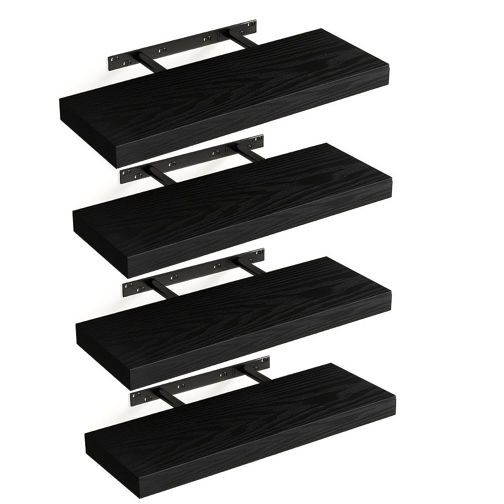 Floating Wall Shelves Set of 4, Retro Style Wall Mounted Shelves with Invisible Brackets for Bathroom Living Room Bedroom Kitchen
