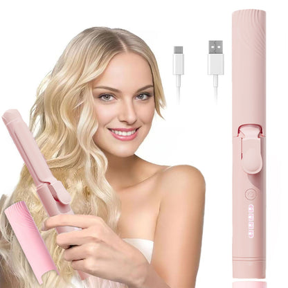 Mini Cordless Curling Iron Portable Ceramic Hair Curler USB Rechargeable 4-Temperature Settings Travel Hair Styling Tool for Curling