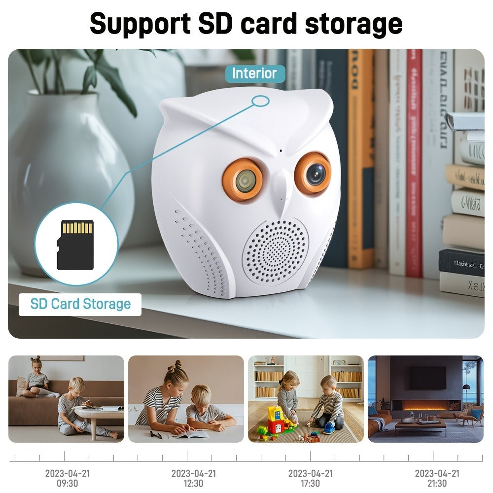 Security Camera Owl-Shaped Two-Pack with Human Detection, USB Power, Motion Alarm and Black or White Options