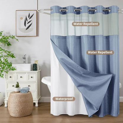 Waffle Shower Curtain with Liner Set Hookless Snap-In Double Layer Polyester Fabric Easy Clean for Bathroom Hotel Home Decor
