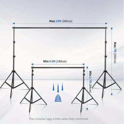 10x7ft Adjustable Backdrop Stand Kit for Photo Studio – Background Support System with 2 Stands, 4 Crossbars