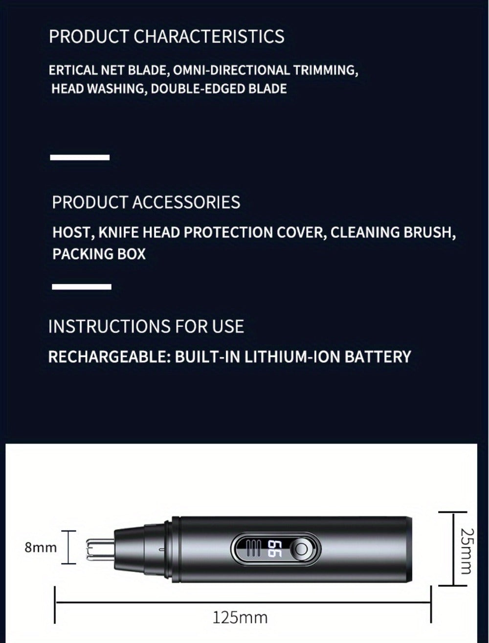Nose Hair Trimmer Electric Painless 3-in-1 USB Rechargeable with LED Display – Trims Nose Ear Hair Eyebrows Waterproof Grooming Device